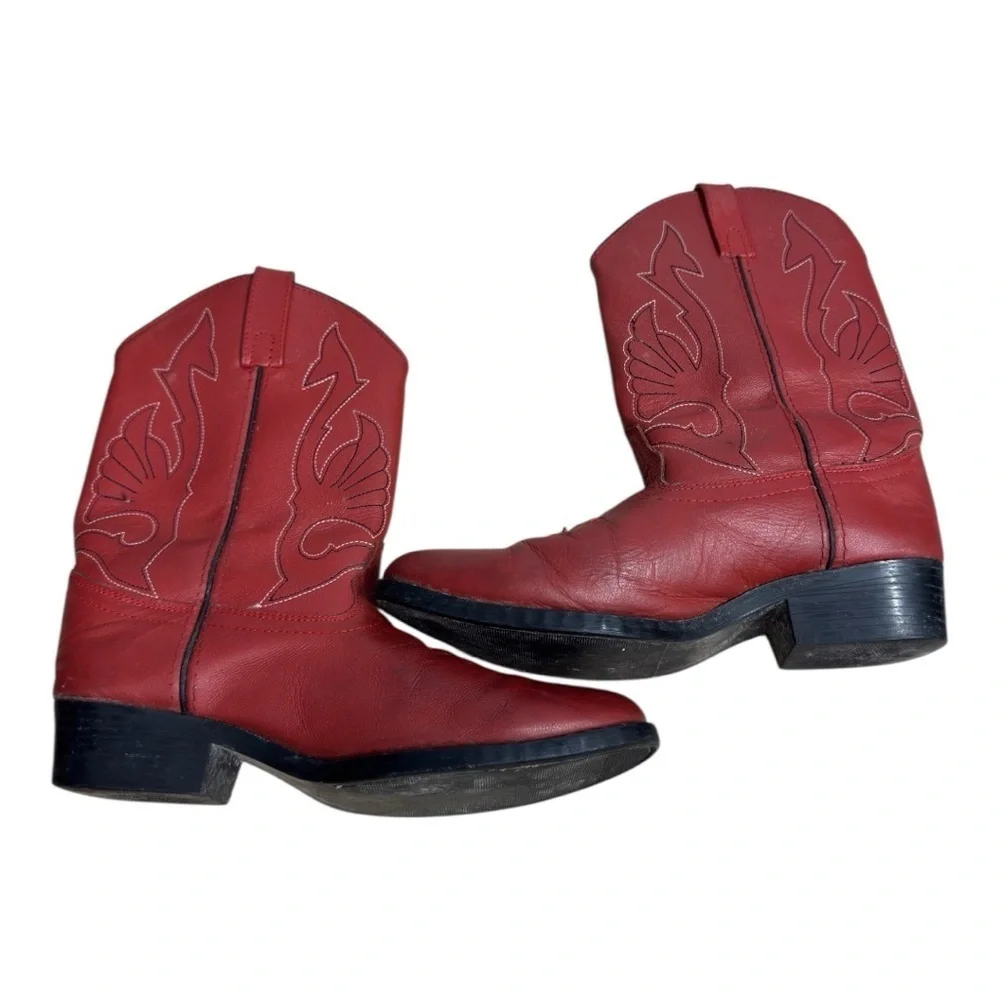 Masterson Red Leather Cowboy Boots - Big Kids Size 5.5 Western Rodeo Boots